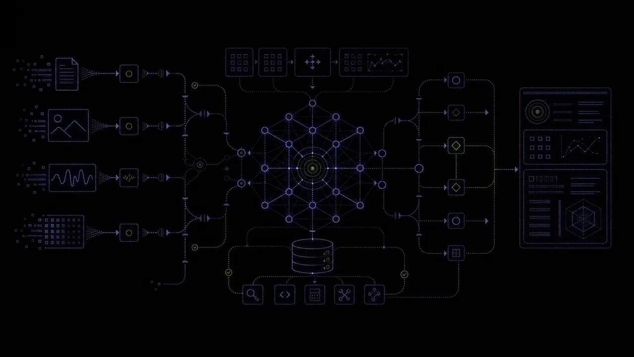 CRT artwork of a multimodal AI product architecture