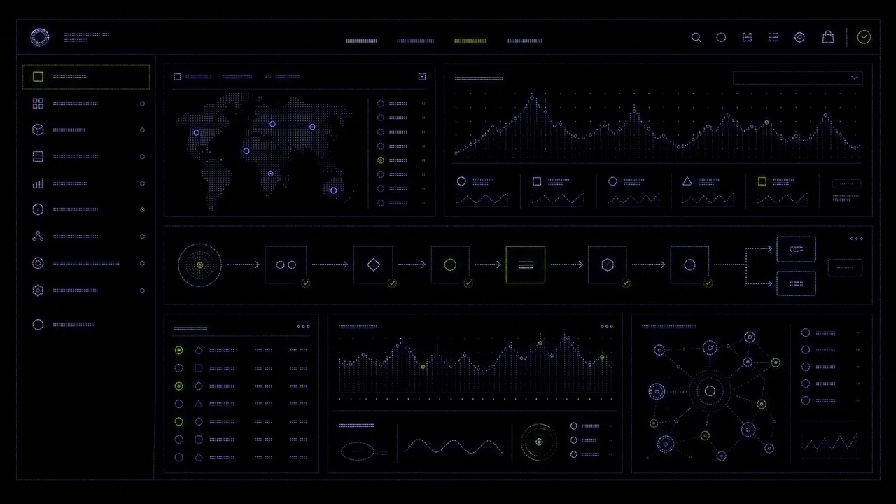 CRT artwork of a production web application dashboard